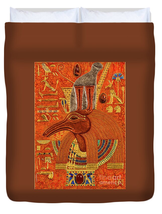 Ancient Duvet Cover featuring the mixed media Akem-Shield of Sutekh Who is Great of Strength by Ptahmassu Nofra-Uaa
