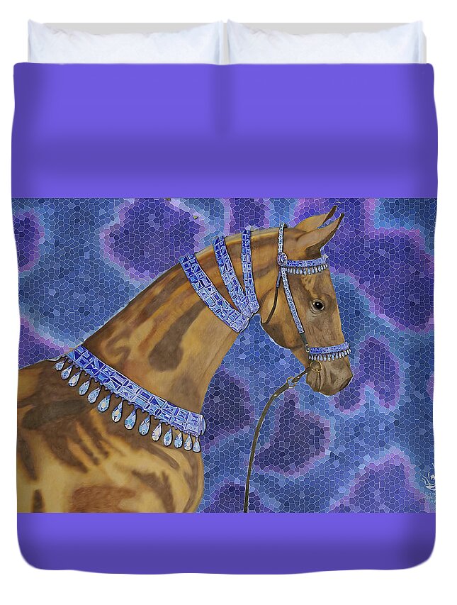 Akhal-teke Horse Duvet Cover featuring the drawing Akhal-Teke Horse 2 by Equus Artisan