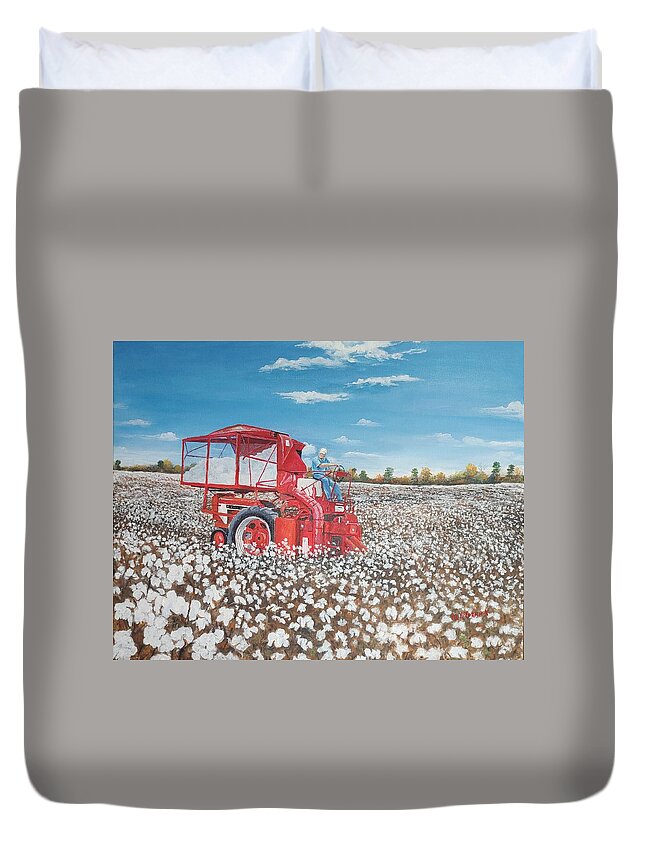 Picking Cotton Duvet Cover featuring the painting Alabama Fields of White by ML McCormick