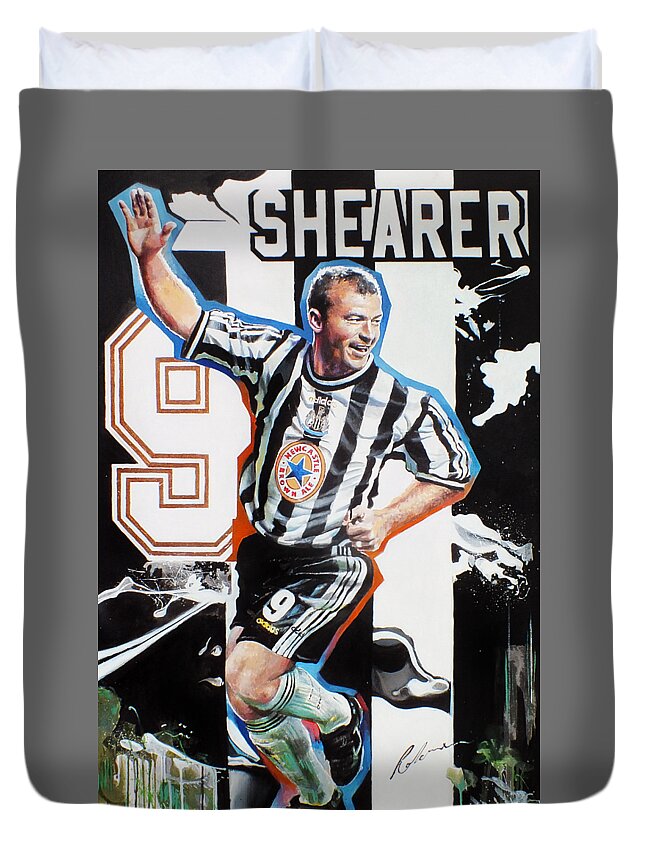 Soccer Prints Duvet Cover featuring the painting Alan Shearer by Mark Robinson