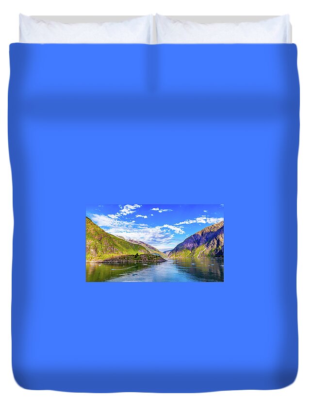 Alaska Duvet Cover featuring the digital art Alaska Inside Passage colors at Dusk II by SnapHappy Photos