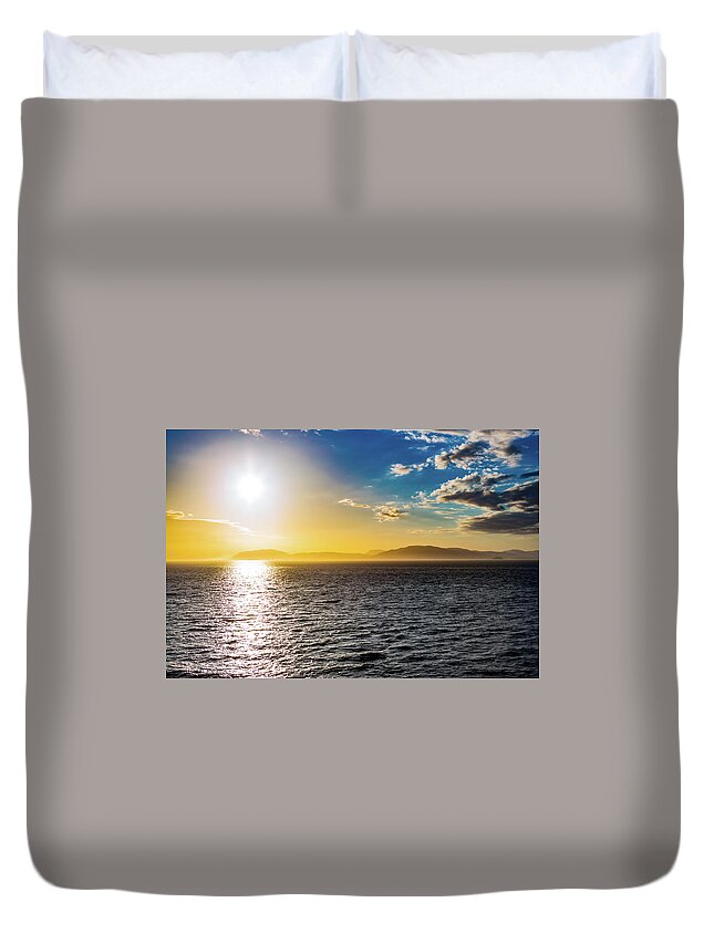 Alaska Duvet Cover featuring the digital art Alaska Inside Passage Sunset II by SnapHappy Photos