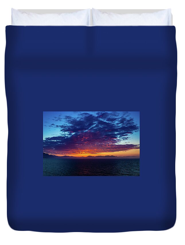 Alaska Duvet Cover featuring the digital art Alaska Inside Passage Sunset V by SnapHappy Photos