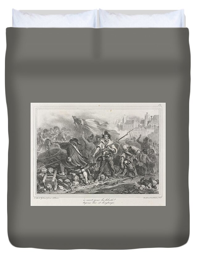 Album Of 1831 Freedom Or Death 1831 Auguste Raffet French Duvet Cover featuring the painting Album of 1831 Freedom or death 1831 Auguste French, 1804 to 1860 by MotionAge Designs