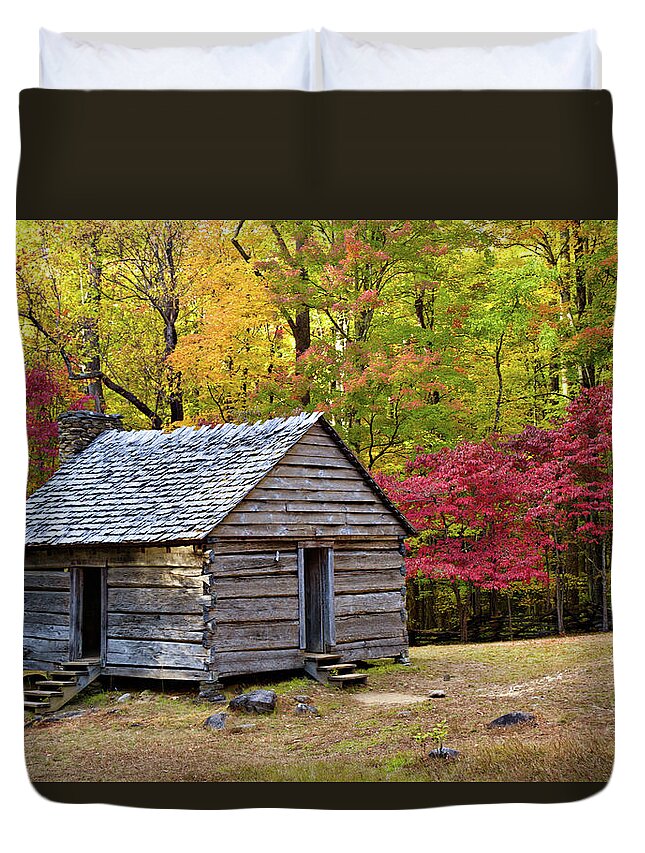 Sevier County Duvet Cover featuring the photograph Alex Cole Cabin by Lana Trussell