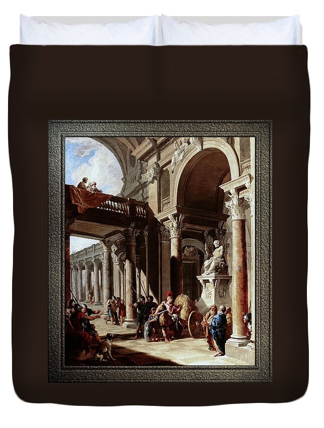 Alexander The Great Cutting The Gordian Knot Duvet Cover featuring the painting Alexander the Great Cutting the Gordian Knot by Giovanni Paolo Pannini by Rolando Burbon