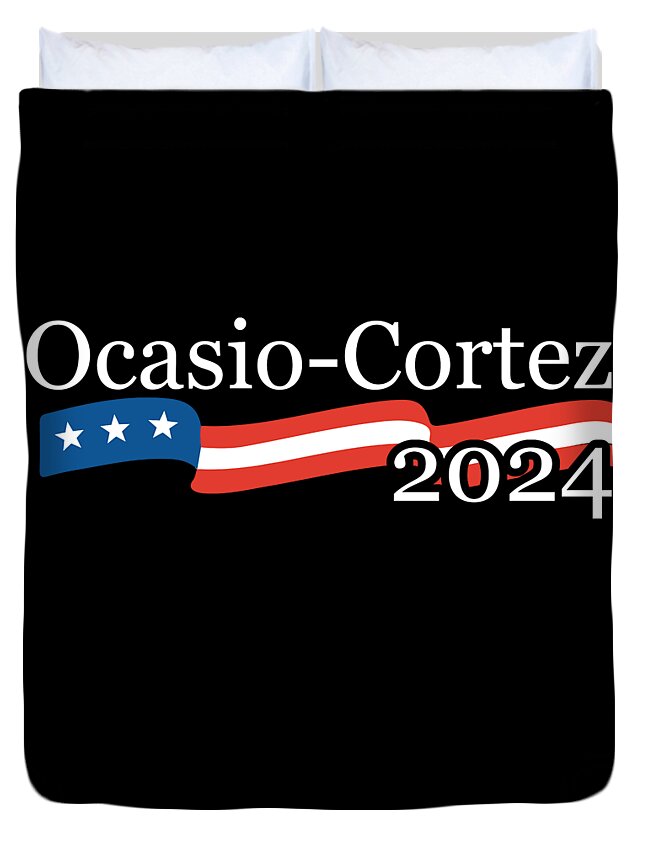Socialism Duvet Cover featuring the digital art Alexandria Ocasio Cortez 2024 by Flippin Sweet Gear