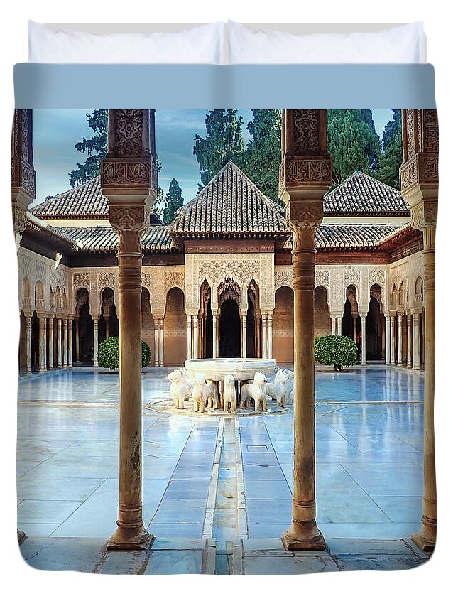 Alhambra Duvet Cover featuring the photograph Alhambra Courtyard of the Lions by Rebecca Herranen
