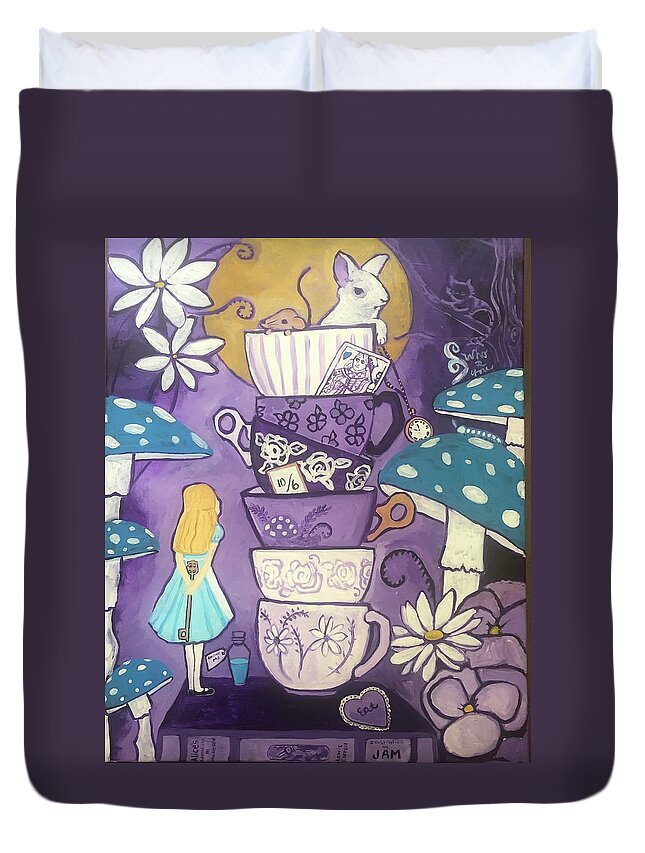  Duvet Cover featuring the painting Alice in Wonderland by Jam Art