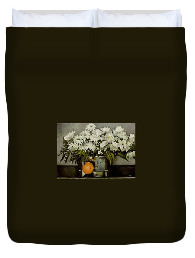 Waltmaes Duvet Cover featuring the painting Alicia's Flowers by Walt Maes