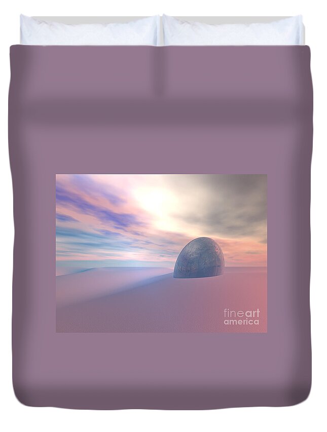 Mysterious Duvet Cover featuring the digital art Alien Artifact In Desert by Phil Perkins