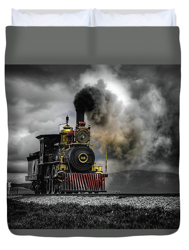Train Duvet Cover featuring the photograph All Aboard by Pam Rendall