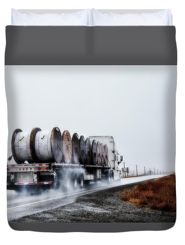 Theresa Tahara Duvet Cover featuring the photograph All Weather Trucker by Theresa Tahara