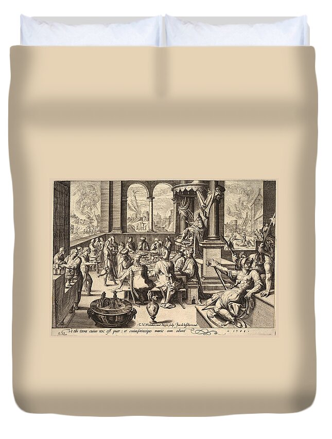Jacques De Gheyn Ii Duvet Cover featuring the drawing Allegory of the Government of a Childish King by Jacques de Gheyn II