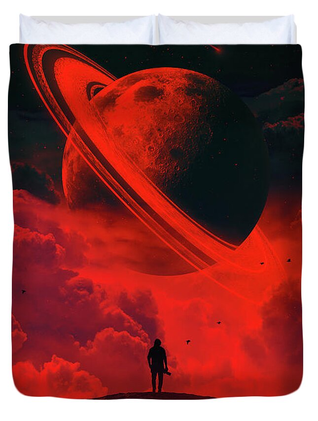 Moon Duvet Cover featuring the digital art Alone With The Moon by Nicebleed