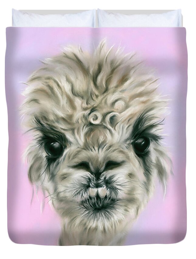 Animal Duvet Cover featuring the painting Alpaca Pretty on Pink and Purple by MM Anderson
