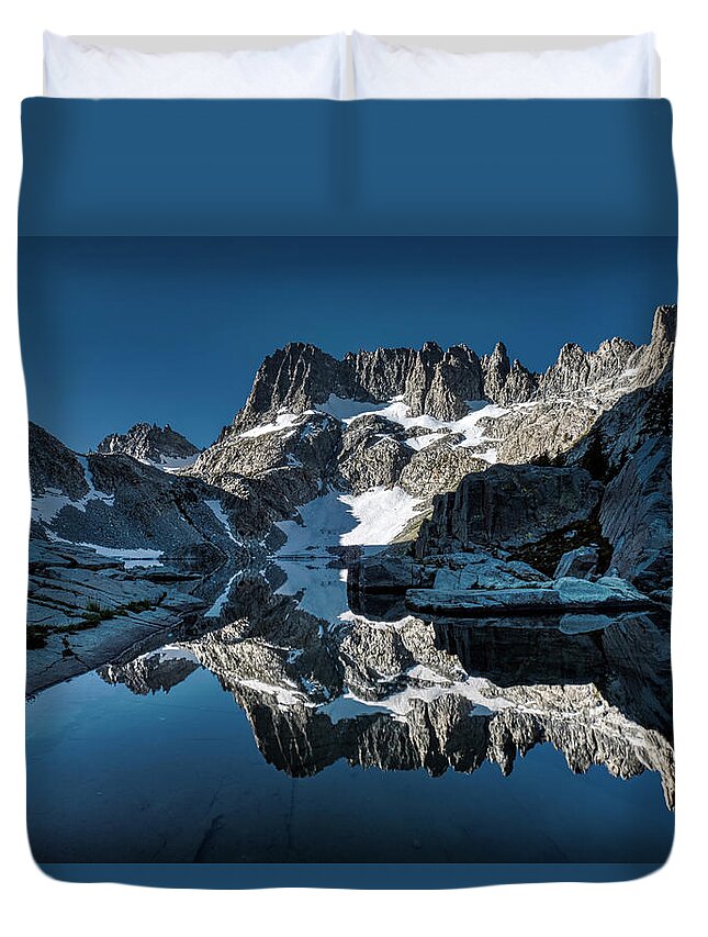 Landscape Duvet Cover featuring the photograph Alpine Blue Reflection by Romeo Victor