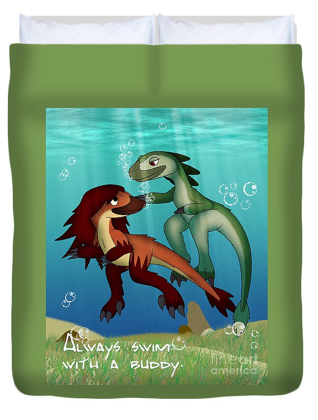 Jayson Duvet Cover featuring the digital art Always Swim with a Buddy by Jayson Halberstadt