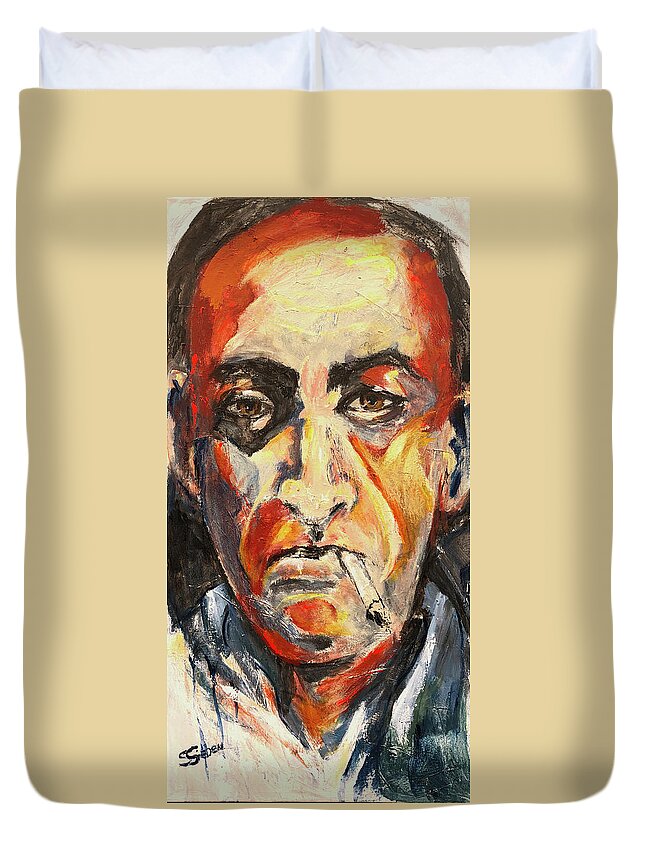 Portrait Duvet Cover featuring the painting Ambivalent by Sharon Sieben