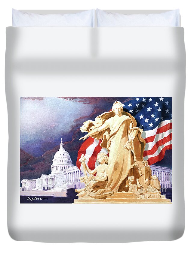 Tom Lydon Duvet Cover featuring the painting America - Apotheosis of Democracy - Peace Protecting Genius by Tom Lydon