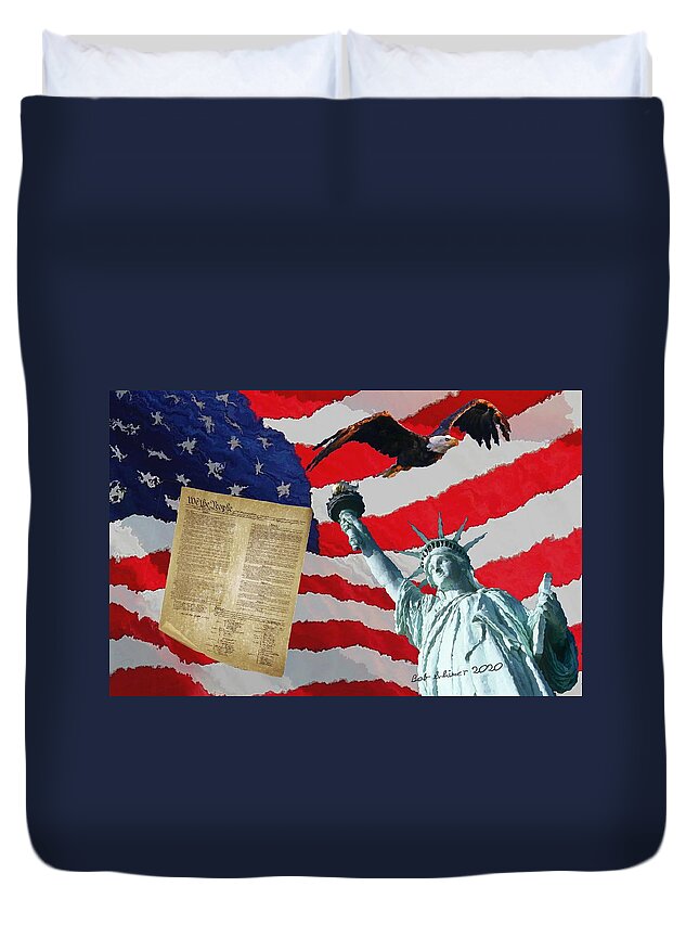 Digital America Patriotic Duvet Cover featuring the digital art America by Bob Shimer