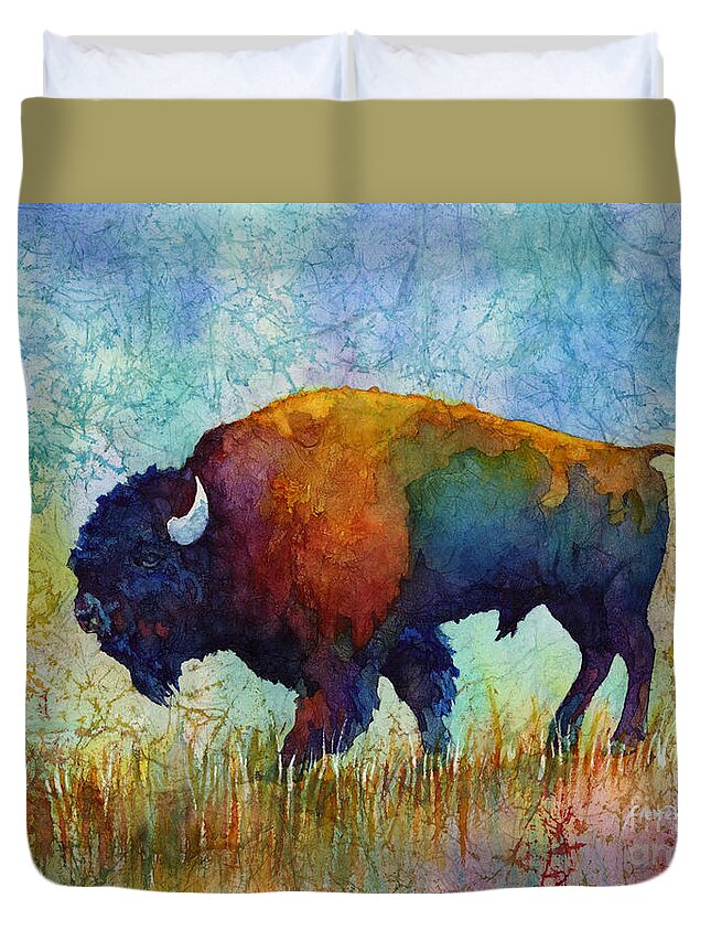 Bison Duvet Cover featuring the painting American Buffalo 5 by Hailey E Herrera