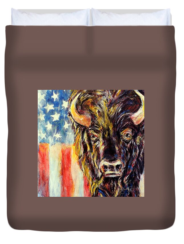 American Buffalo Flag Patriotic Duvet Cover featuring the painting American Buffalo by John Bohn