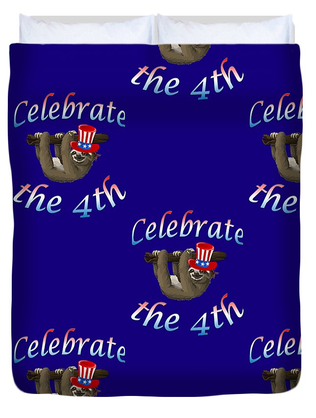 American Sloth Duvet Cover featuring the digital art American Sloth Celebrate the 4th Pattern by Ali Baucom