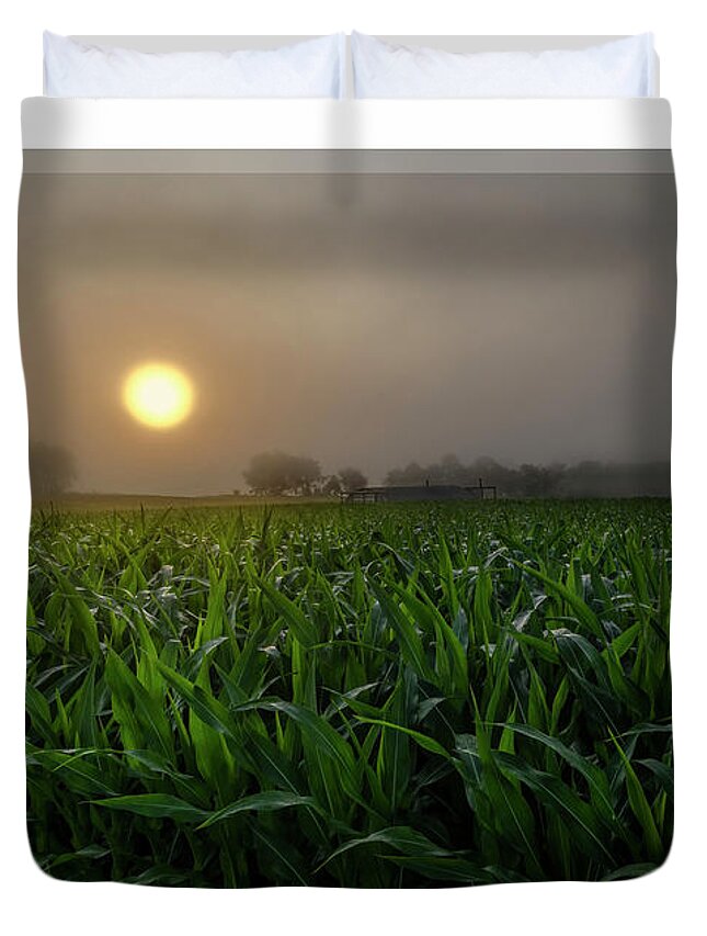 Amish Farm Duvet Cover featuring the photograph Amish Farm Sunrise by ARTtography by David Bruce Kawchak