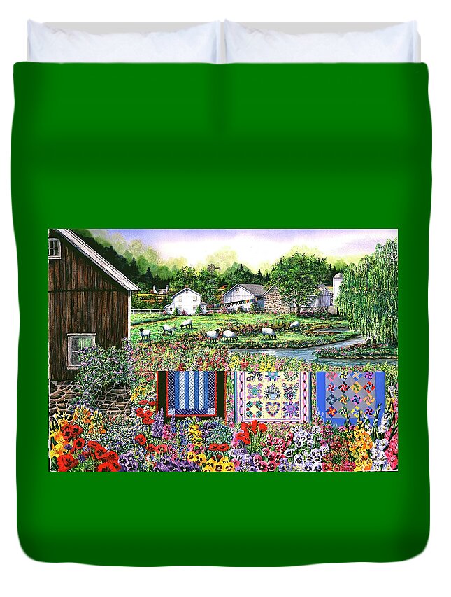 Amish Countryside Duvet Cover featuring the painting Amish Neighbors by Diane Phalen