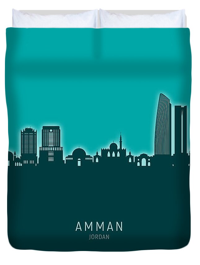Amman Duvet Cover featuring the digital art Amman Skyline #97 by Michael Tompsett