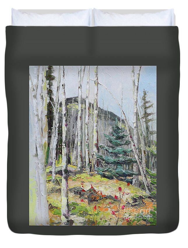Aspen Duvet Cover featuring the painting Among the Aspen, 2018 by PJ Kirk