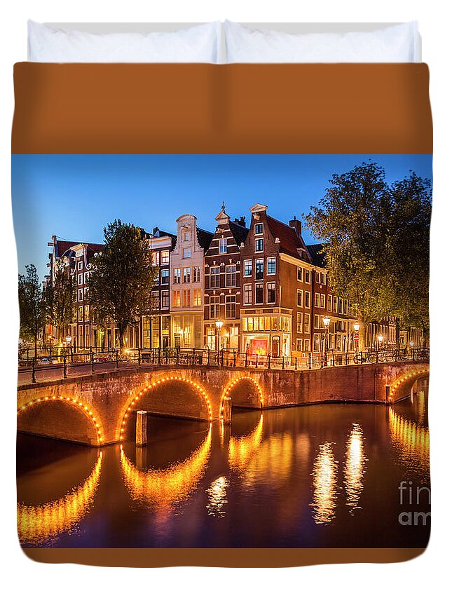 Amsterdam Duvet Cover featuring the photograph Amsterdam bridges over the Keizersgracht canal by Neale And Judith Clark