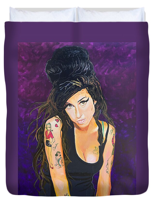 Amy Winehouse Duvet Cover featuring the painting Amy Winehouse by Sergio Gutierrez