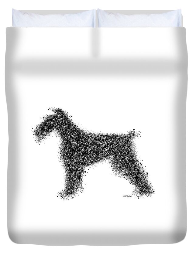 3x2 Duvet Cover featuring the mixed media An Irish Terrier Painting in Black and White Splatter 3x2 ratio by Lena Owens - OLena Art Vibrant Palette Knife and Graphic Design