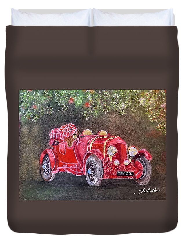 Christmas Duvet Cover featuring the pastel An Old Fashioned Christmas by Juliette Becker