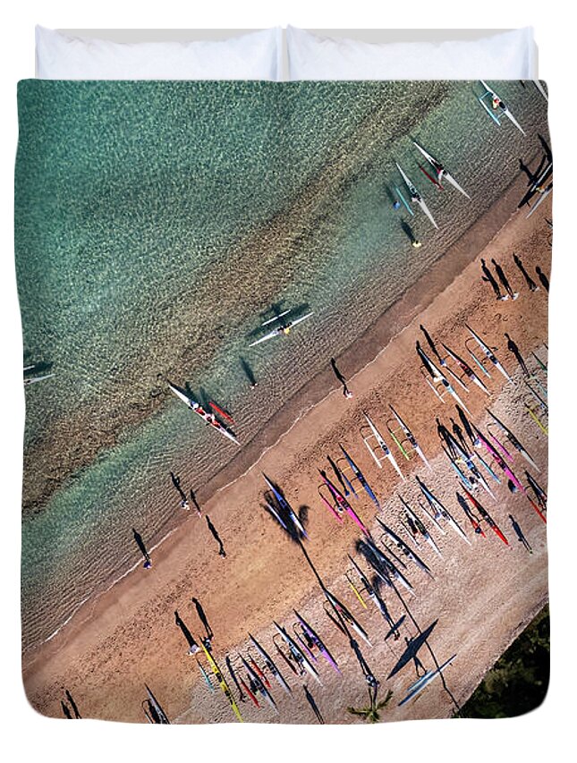 Anaehoomalu Beach Duvet Cover featuring the photograph Anaehoomalu Beach Outrigger Races by Christopher Johnson