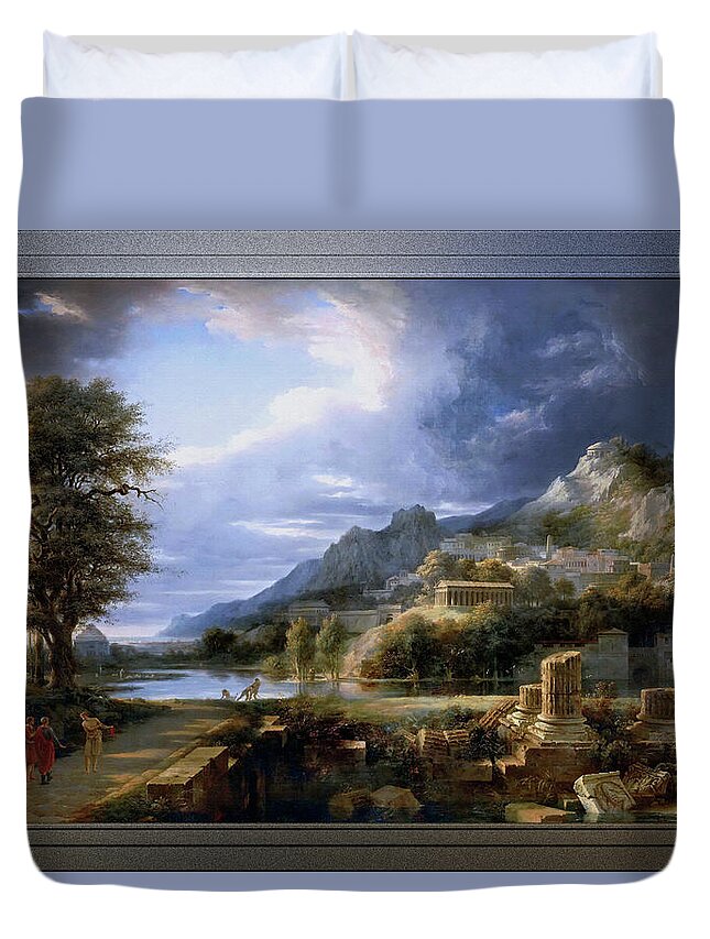 Ancient City Of Agrigent Duvet Cover featuring the painting Ancient City of Agrigent by Pierre-Henri de Valenciennes by Rolando Burbon