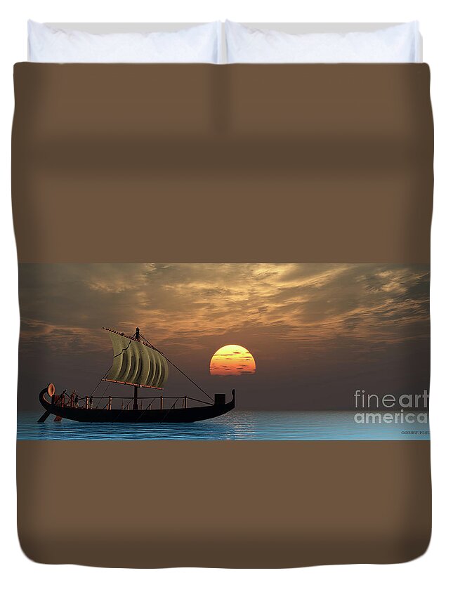 Ship Duvet Cover featuring the digital art Ancient Egyptian Ship by Corey Ford