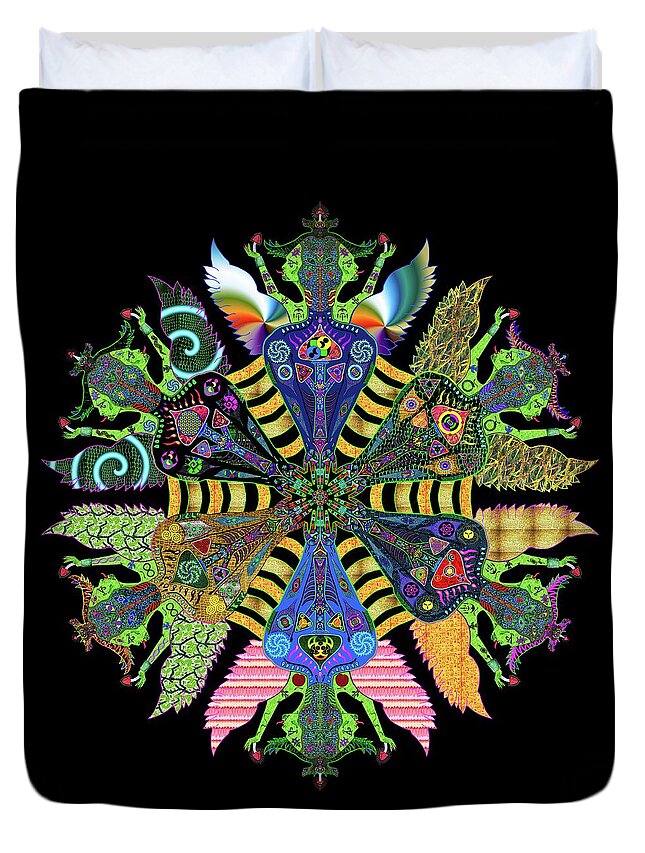 Visionary Art Duvet Cover featuring the mixed media Ancient Future Mycelium Beings by Myztico Campo