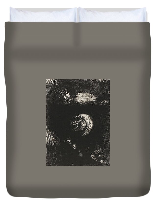 19th Century Duvet Cover featuring the relief And All Manner of Frightful Creatures Arise by Odilon Redon