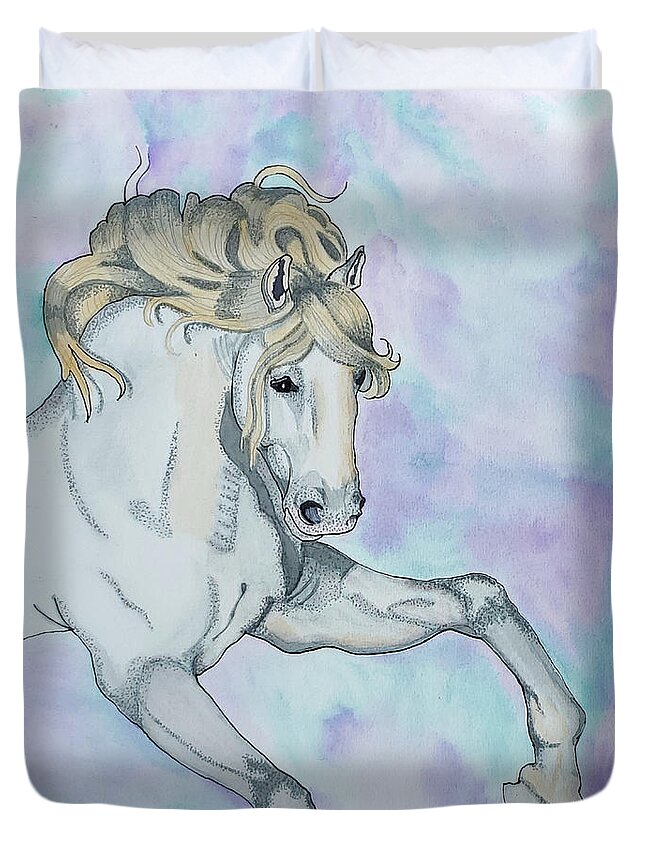 Watercolor Painting Duvet Cover featuring the drawing Andalusian Horse by Equus Artisan