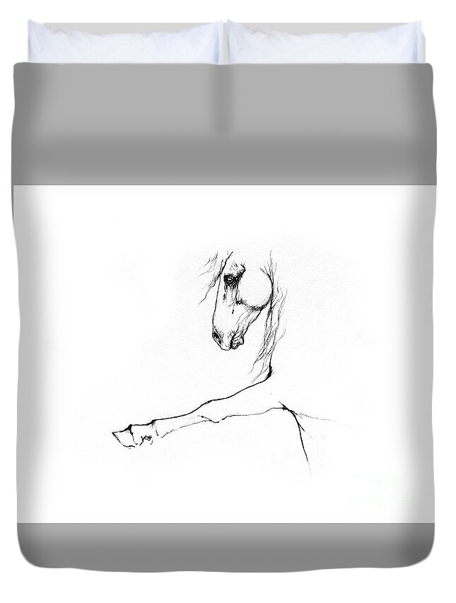 Horse Duvet Cover featuring the drawing Andalusian horse portrait 2014 05 16 c by Ang El