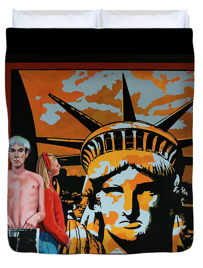 Andy Warhol Duvet Cover featuring the painting Andy Warhol Painting by Paul Meijering