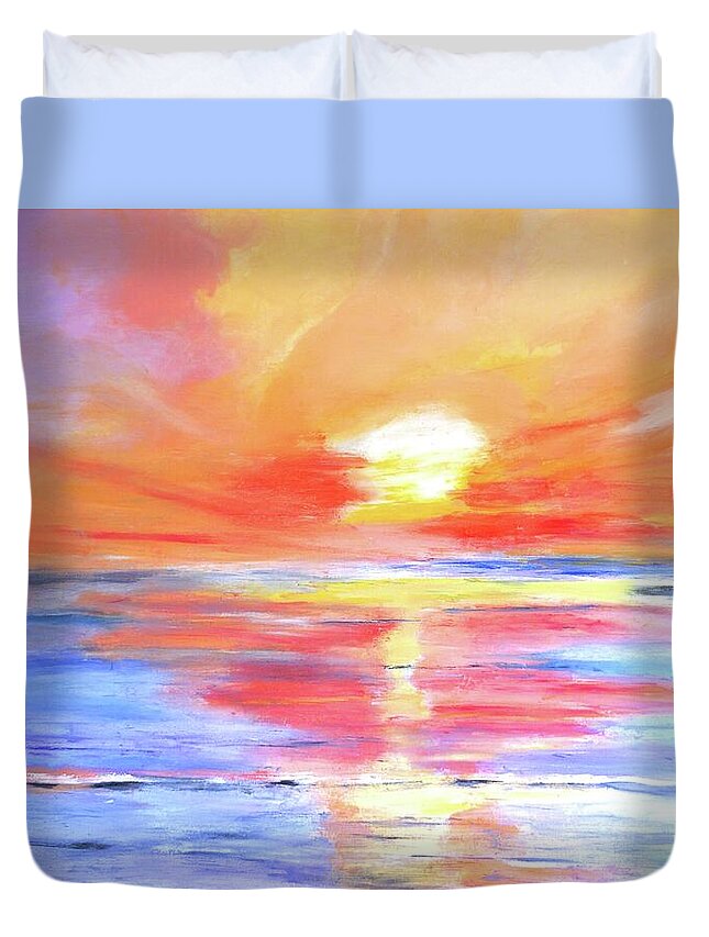 Sunset Duvet Cover featuring the painting Anegada Sunset by Carlin Blahnik CarlinArtWatercolor
