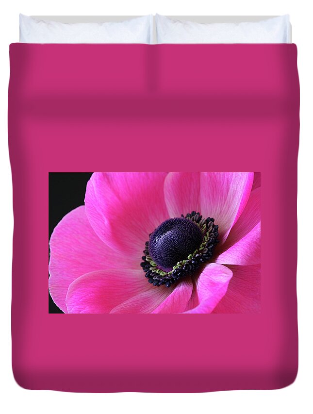 Macro Duvet Cover featuring the photograph Anemone Pink by Julie Powell