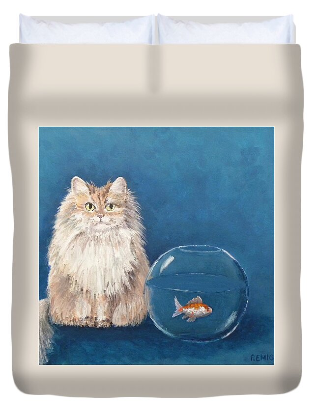 Cat Duvet Cover featuring the painting Angel Kitty by Paul Emig