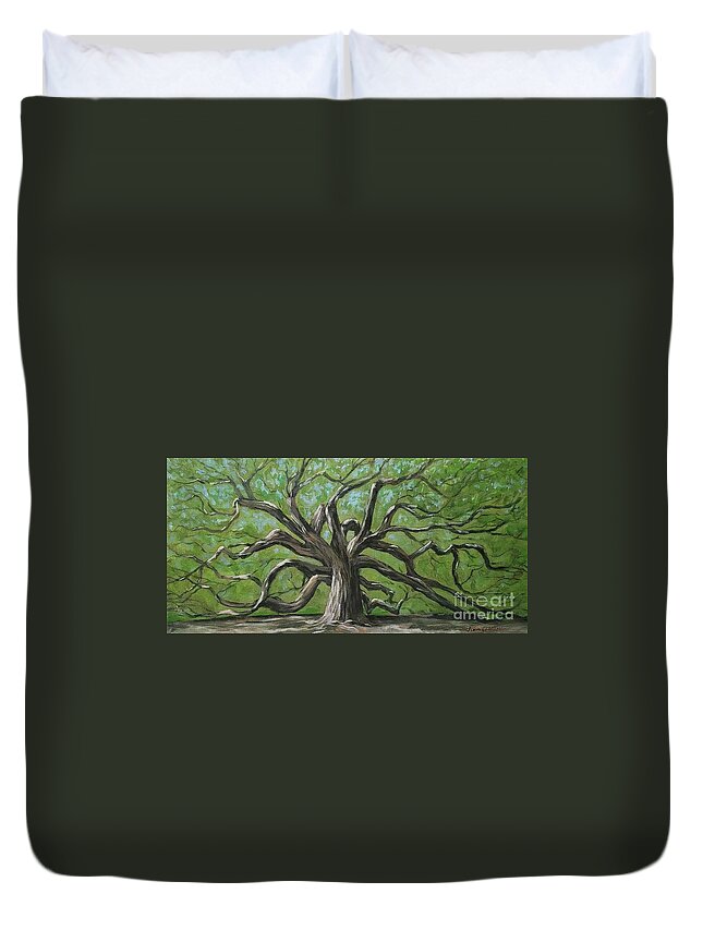 Trees Duvet Cover featuring the painting Angel Oak by Jimmy Chuck Smith