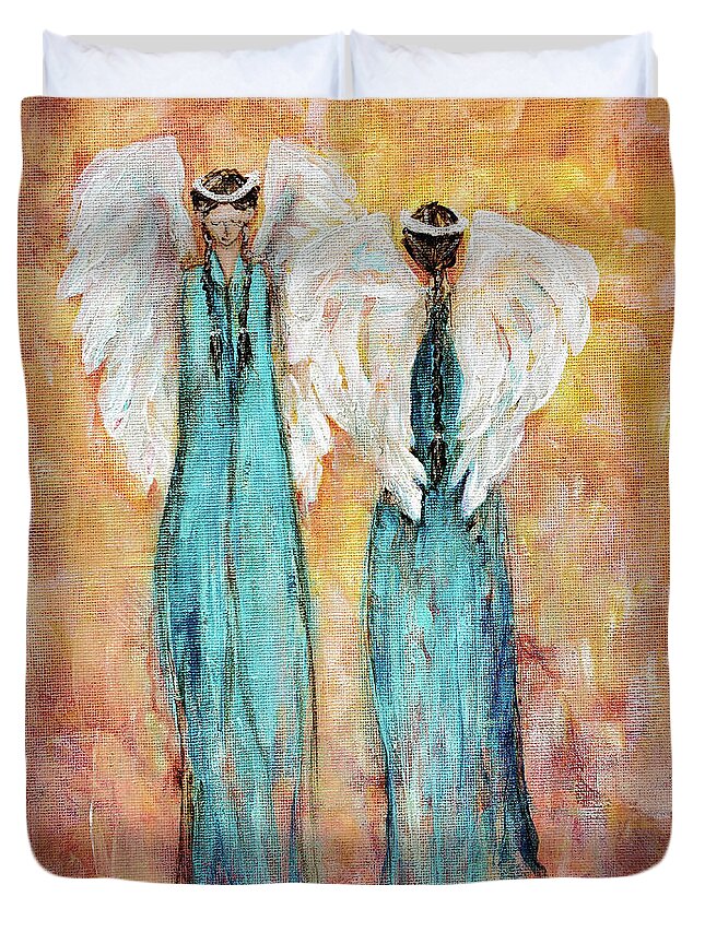 Angels Duvet Cover featuring the painting Angels by Zan Savage