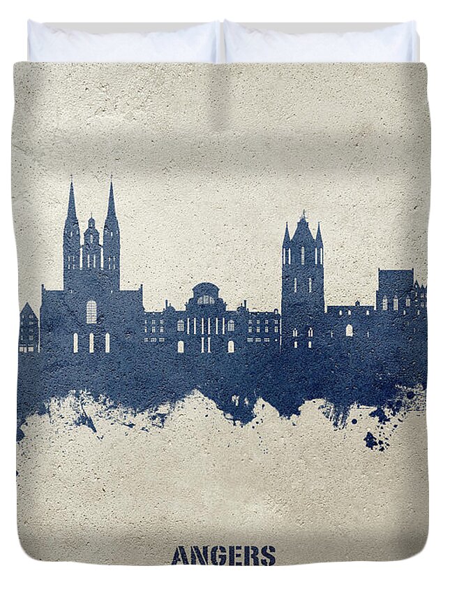 Angers Duvet Cover featuring the digital art Angers France Skyline #75 by Michael Tompsett